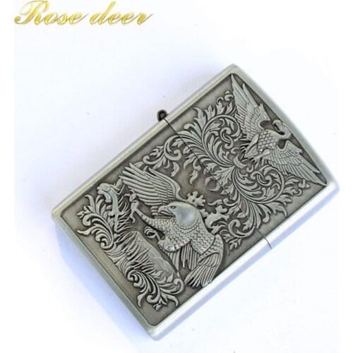 Creative retro cigarette lighter super strong wear-resistant non-fading lighter snowflake bronze embossed kerosene lighter