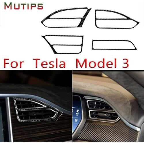 Mutips For Tesla Model X Dashboard Center Console Air Outlet Conditioner Panel Cover Trim Carbon Fiber Sticker Decoration Auto