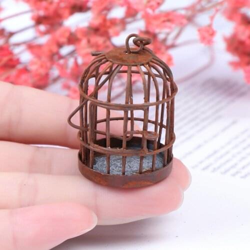 Hot sale 1:12 Scale Metal Bird Cage With Bird Birdcage Dollhouse Miniature Gold Tone New