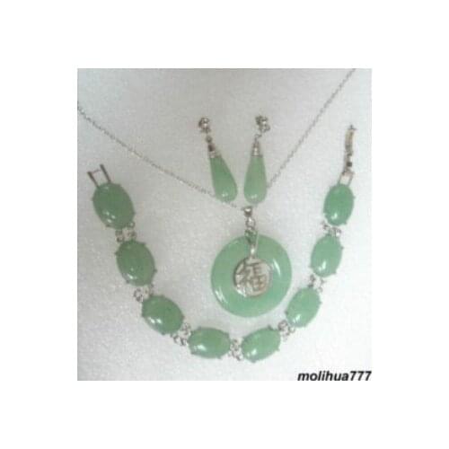 Natural green jades bracelet pendant necklace earrings