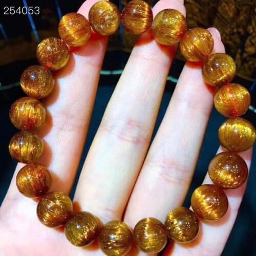 Newly Natural Copper Rutilated Quartz Clear Round Beads Bracelet 10.2mm Women Men Cat Eye Wealthy AAAAA