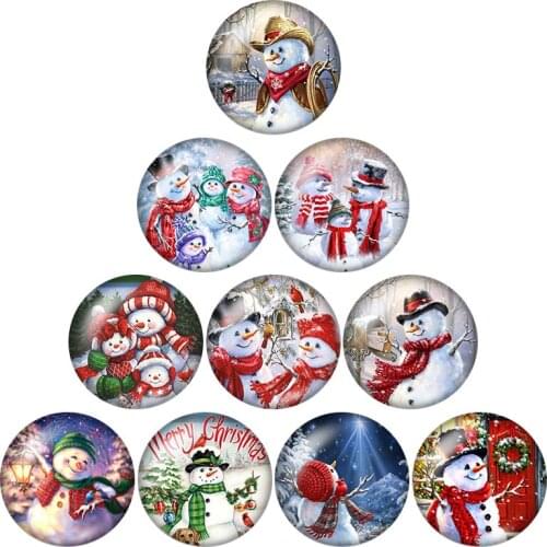 New Merry Christmas Lovely Snowman 10pcs 12mm/16mm/18mm/25mm Round photo glass cabochon demo flat back Making findings ZB0582