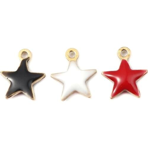 DoreenBeads Fashion Copper Enamelled Sequins Pendant Pentagram Star Brass Color Colorful Jewelry DIY Findings 9mm x 8mm, 10 PCs