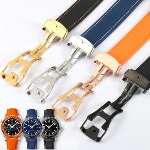 Watch Band For Omega SEAMASTER PLANET OCEAN Deployment Clasp Silicone Men Strap Watch Accessories Rubber Watch Bracelet Chain
