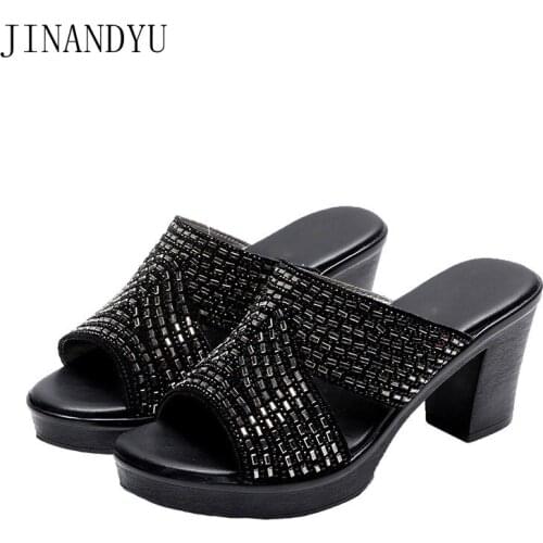 Crystal Platform Sandals Large Size Summer High Heels Women Slippers Sandals Mother Comfy Non-slip Sandalias Plataforma Mujer