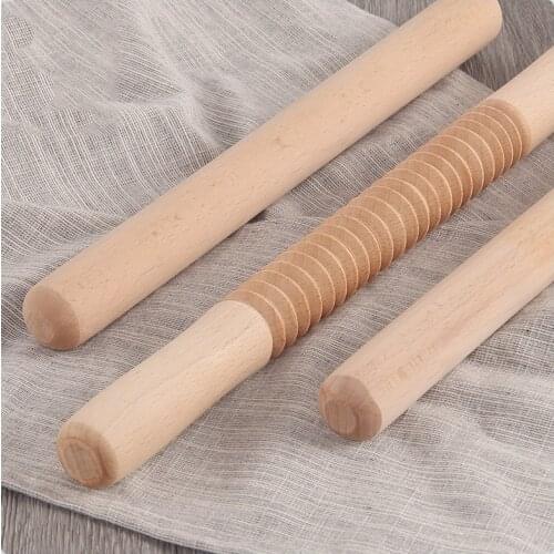 Solid Wood Rolling Pin,Beech Pressing Stick,Spiral / Rounded Pizza Tool,Baking Tool,No Paint and No Wax,29/35/39cm