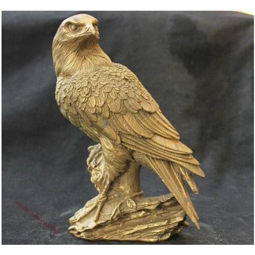 YM 306 CHINESE CULTURE BRASS BRONZE STATUE BIRD GOSHAWK OWL EAGLE SCULPTURE ORNAMENT