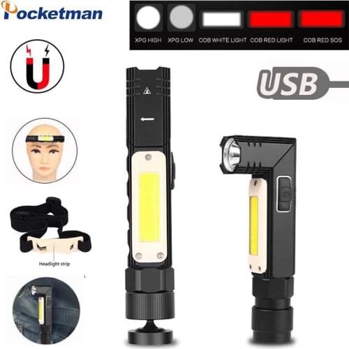 8000LM Led Flashlight Handfree Dual Fuel 90 Degree Twist Rotary Clip USB Rechargeable Waterproof Magnet Mini LED Torch Outdoor