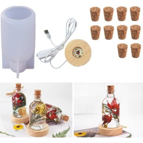 DIY Crystal Epoxy Resin Drop LED Night Light Lamp Holder Bottle Setting Table Mirror Silica Gel Hand-made Mold Home Decoration