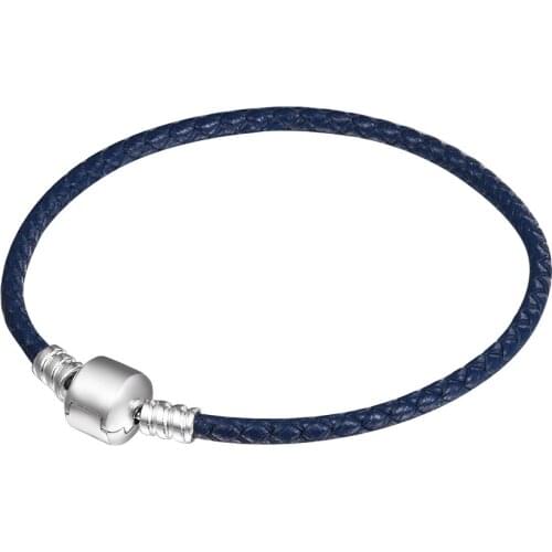 Dark Blue Braided Rope Clasp Leather Bracelets 100% 925 Sterling Silver Jewelry For Women Wholesales Free Shipping