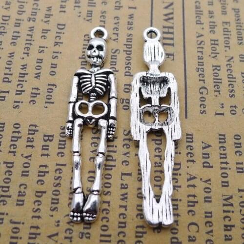 12 pieces/lot 10*40mm skeleton charm Antique silver plated Metal Zombie Pendant Bracelet Key chain Diy Handmade jewelry making