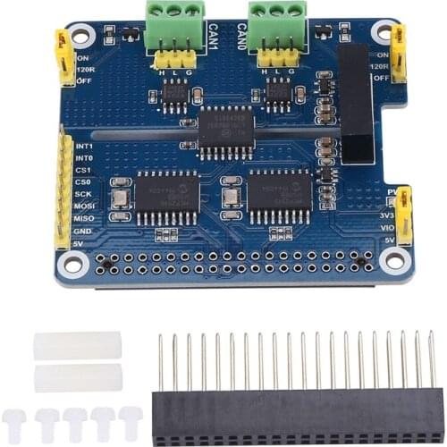 2-Channel Isolated CAN Expansion HAT,for Raspberry Pi,MCP2515+SN65HVD230 Dual Chips, Multi Onboard Protection Circuit