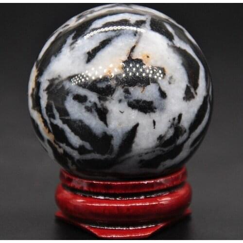 40mm Black&White Zebra Quartz Crystal Shpere Healing Stone Natural Reiki Gemstone Massage Ball Trinket Decoration With Stand