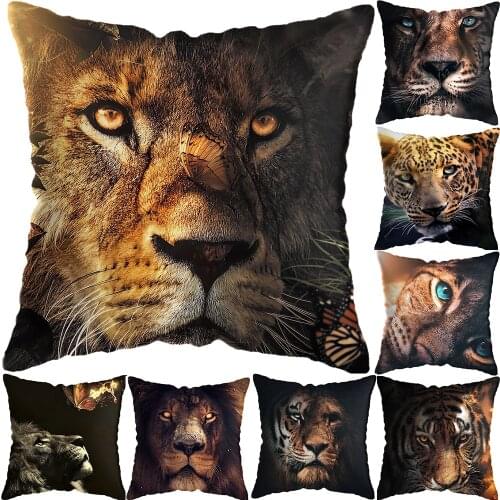 45x45cm Animals Art Pillowcase Pillowslip Lion Tiger Leopard Wild Animals Art Pillow Cover Home Decoration Sofa Decoration
