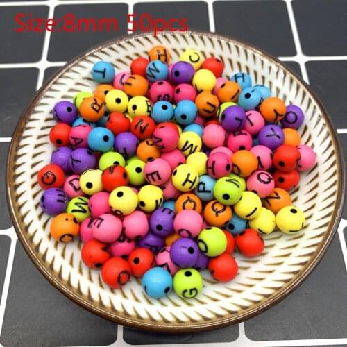 50pcs 8mm Mixed Letter Acrylic Beads Round Flat Alphabet Digital Cube Loose Spacer Beads For Jewelry Making Bracelet #08