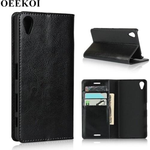 OEEKOI Crazy Horse Genuine Leather Wallet Flip Case for Sony Xperia X