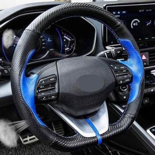 Car Steering Wheel Cover Hand-Stitched Soft Black Genuine Leather For Hyundai Elantra 4 2019 2018 2017 2016 Ioniq 2017-2019