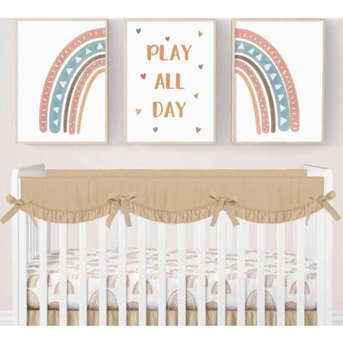 Cartoon Rainbow PLAY ALL DAY Canvas Paintings Nursery Kawaii Wall Art Poster Prints Pictures For Kids Room Bedroom Home Decor