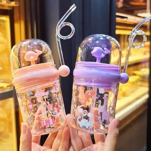 260ml Kids Cup With Straw Portable Leakproof Cartoon Feeding Bottles Funny Whale Water Spray Drinking Cups Children Drinkware