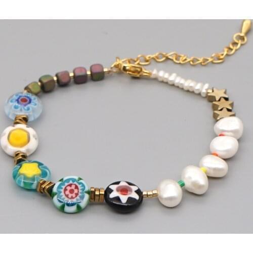 GO2BOHO Charms Bracelet For Women Bohemian Armband Natural Pearl Popcorn Bead Bracelets Jewelry Star Patchwork Handmade Pulseras
