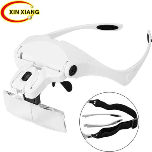 Headband 2 LED Magnifier Lamp 1x 1.5x 2x 2.5x 3.5x Magnifying Glasses Illuminated Magnifier Repair Loupe Reading Magnifying Lupa