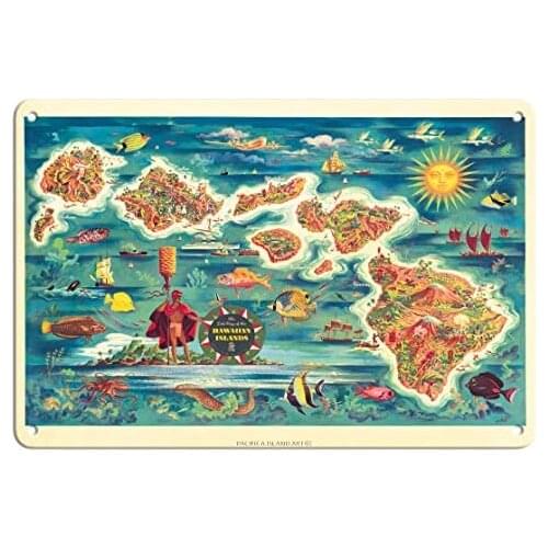 The Dole Map of The Hawaiian Islands - from The Hawaiian Pineapple Company Metal Tin Sign