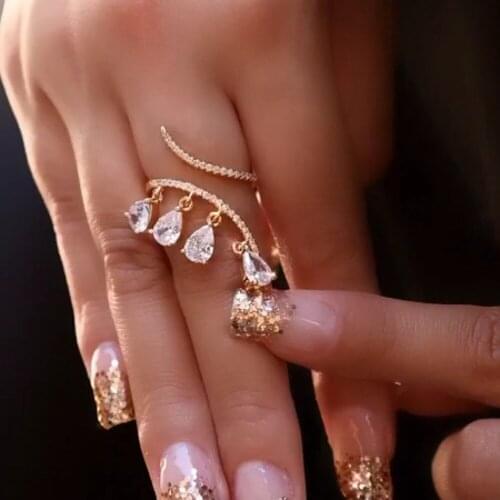 Open Irregular Adjustable Finger Rings for Women Gold Color Kpop Goth Weddings Rings Shiny Crystal Ring Jewelry Charm