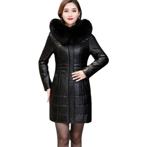 Leather womens mid-length thick down cotton 2020 new winter fur collar middle-aged and elderly fashion slim warm jacket