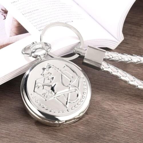 Creative Retro Sliver Case Pocket Watch Fashion Quartz Clock with Leather Rope Keychain Gifts for Men Women