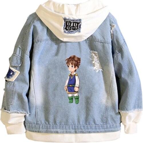Anime Final Fantasy Coat Teens cowboy Cosplay Jacket Men Women Casual Denim Hooded Loose coat Cartoon Hooded