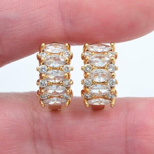 Gold Color Fashion White Cubic Zirconia CZ Huggie Hoop Earrings for Women