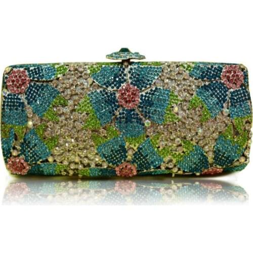 Fashion Blue/Pink/Green/Red Crystal Women Party Handbag Luxury Hollow Out Lady Dinner Banquet Evening Clutches Chain Purses