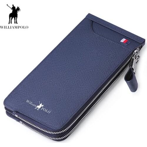 WILLIAMPOLO mens wallet mens long multi-card leather business ultra-thin bank card sets credit card holder cellphone holder