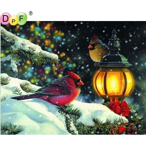 DPF 5D DIY Diamond Painting "Bird On Christmas Tree" Icon Full Diamond Embroidery Cross Stitch Rhinestone Mosaic Painting Gift
