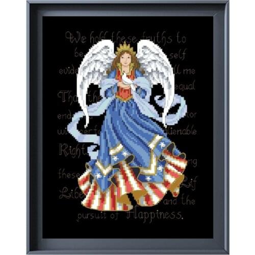 Dreampattern Patriotic angel cross stitch kit pattern design 18ct 14ct 11ct black canvas embroidery DIY needlework
