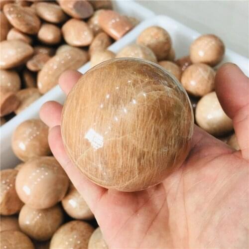 Natural peach moonstone sphere quartz crystal stone ball healing reiki decoration gift 1pc