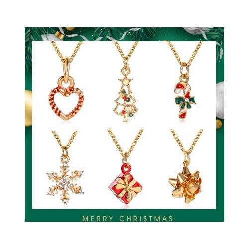 New fashion Christmas snowflake cane Christmas tree drop oil necklaceFor Women girl Accessories jewelry wholesale