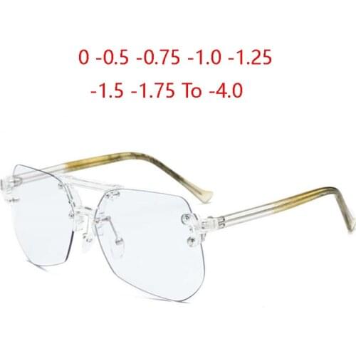 Rimless Prescription Eyeglasses Women Big Lens Anti-blue light Myopia Optical Spectacle Diopter 0 -0.5 -1.0 -1.5 To -4.0