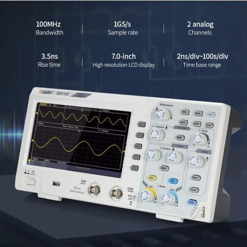 Owon SDS1102 Oscilloscope Oscillometer Digital Storage Oscilloscope 2CH 100MHz 1GS/s 7 Electronic Oscilloscope Learning Set