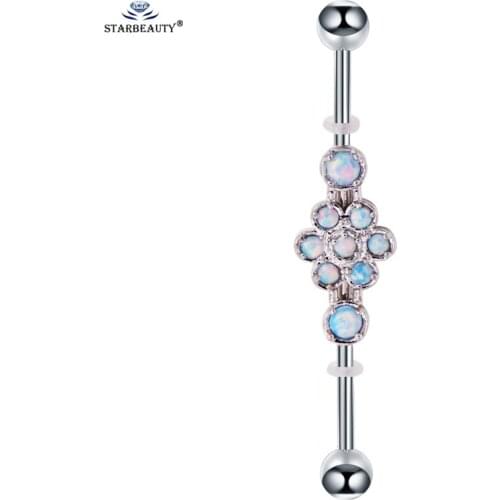 Starbeauty Luxury Opal Piercing Industrial Piercing Earring 14G 37.5mm Bijoux Ear Piercing Stainless Steel Jewelry Rubber Ring
