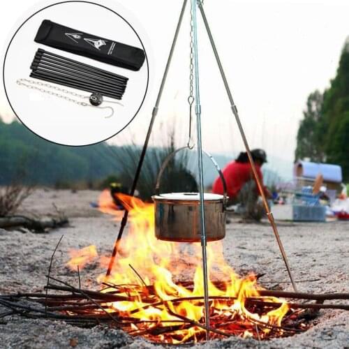 Outdoor Camping Stove Tripod Hanging Pot Aluminum Tripod Adjustable Hang Chain Stand Holder With Storage Bag For Picnic Cooking