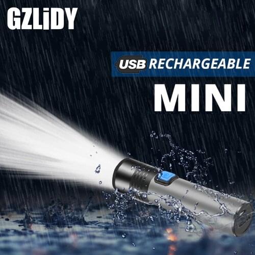 USB Rechargeable T6 LED Flashlight Mini Portable Torch with Built-in 1200mAh Lithium Battery Waterproof Zoomable Camping Light