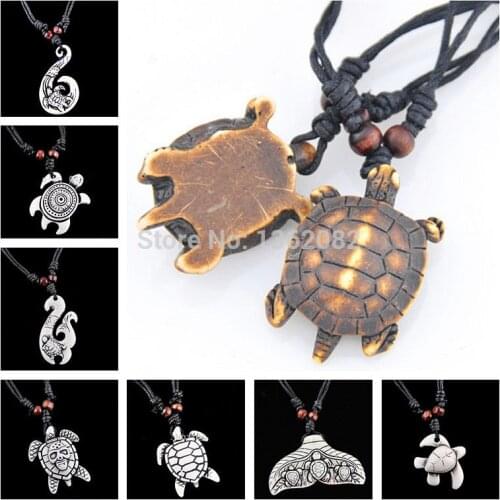 Drop shipping Men Womens Imitation Yak Bone Cute Tortoise Hawaii Tribal Surfer Sea Turtles Charms Pendant Necklace amulet Gifts