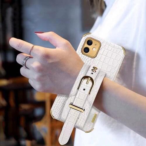 Luxury Classic Crocodile Leather Phone case For iphone 12 11 PRO XS MAX XR 7 8 Plus Fashion Bracket Wrist Strap soft Cover funda