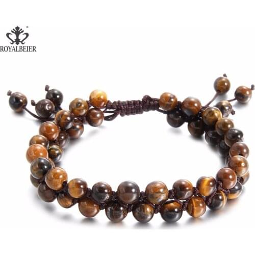 RoyalBeier Mixed Crystal Stone Beaded Double Layers Natural Round Beads with Pendant Vintage Pure Hand Weaving Jewelry SZ0590