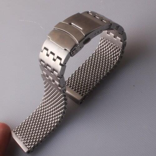 Mesh Bracelet Watch Accessories Deployment Clasp 24mm Strap Stainless Steel Universal Watchband Shark Mesh Fit Pam Heavy Watches