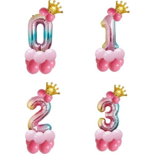 Hot 100set/lot 13Pcs/set Birthday Balloons Rainbow Number Foil Balloons Kids 1st Birthday Party Decorations Balloons