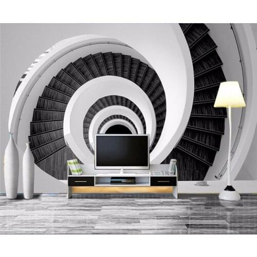 Modern creative 3D custom photo mural black and white swirl staircase simple stylish wallpaper living room background any size