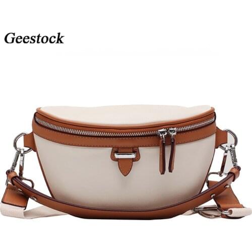 Geestock Crossbody Bags for Women PU Leather Fashion Width Strap Fanny Pack Ladies Casual Shoulder Chest Bag Dou-zipper Handbags