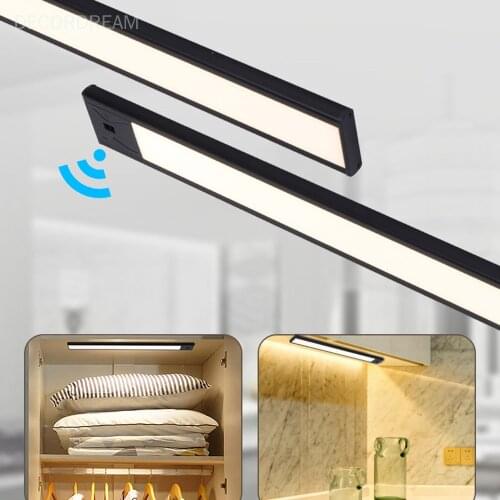 LED Hand Motion Sensor Lamp Long Strip Night Light Mirror Front Under Cabinet Induction Reading Light Wardrobe Closet Table Lamp